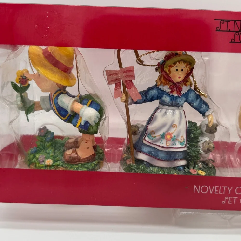 St Nicholas Square Mother Goose Nursery Rhyme Ornaments Set of 4 Flawed Box